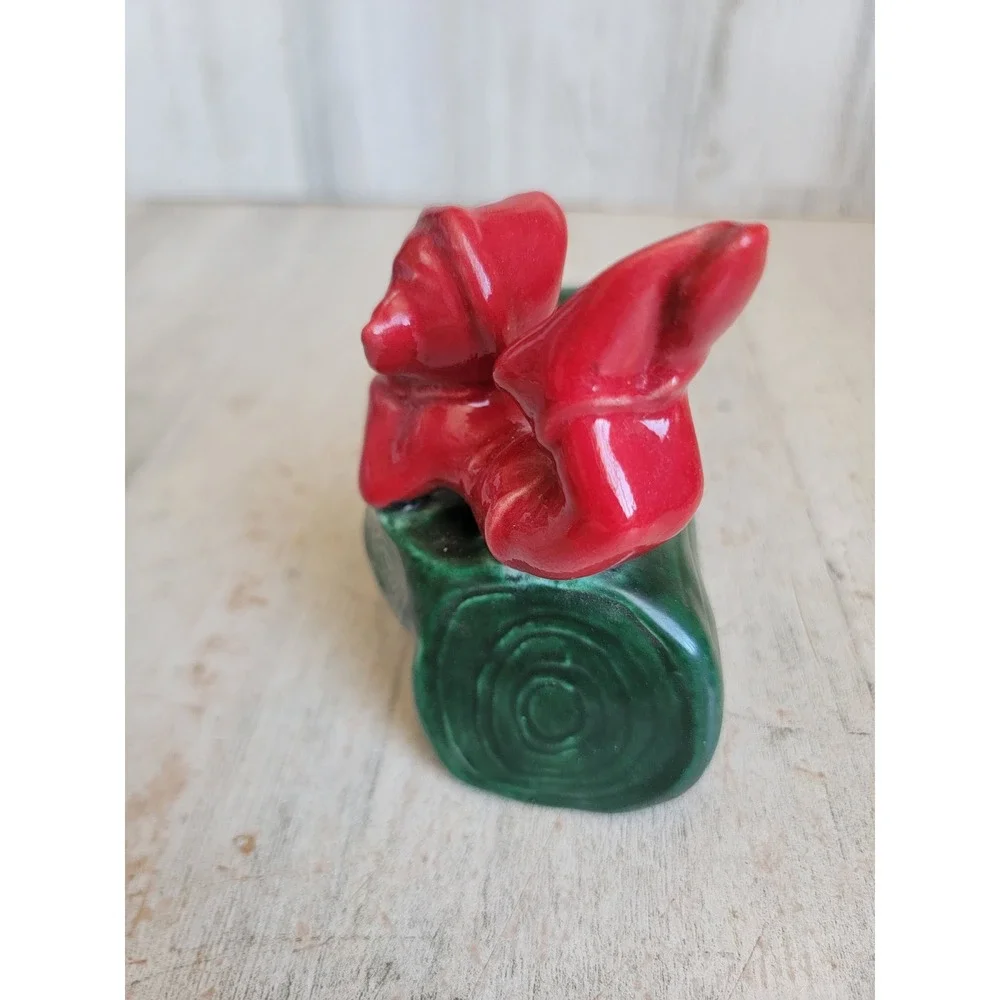 Vintage pixie elf log ceramic planter Xmas home decor art forest figure